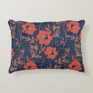 Red Roses Peonies Dark Background Accent Pillow