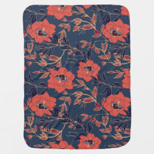 Red Roses Peonies Dark Background Baby Blanket