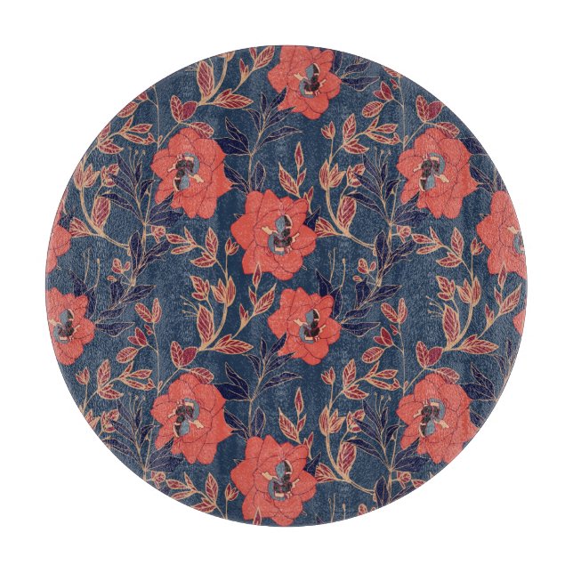 Red Roses Peonies Dark Background Cutting Board (Front)