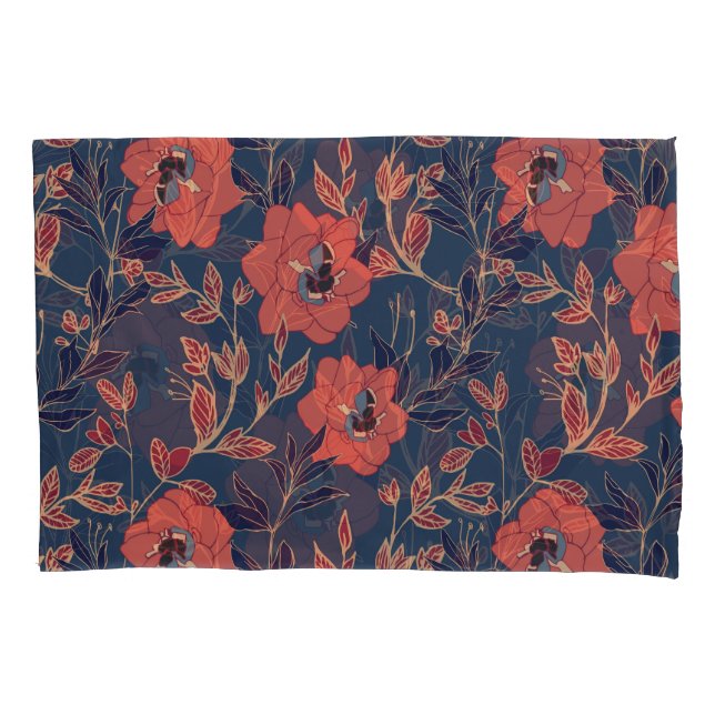 Red Roses Peonies Dark Background Pillow Case (Front)