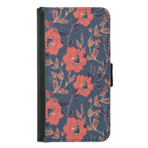 Red Roses Peonies Dark Background Samsung Galaxy S5 Wallet Case