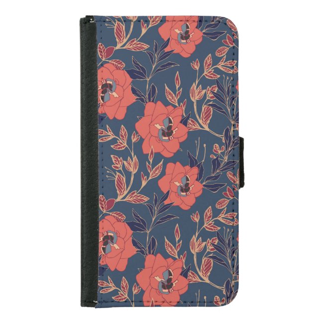 Red Roses Peonies Dark Background Samsung Galaxy Wallet Case (Front)