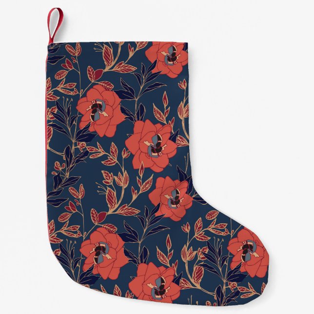 Red Roses Peonies Dark Background Small Christmas Stocking (Front)