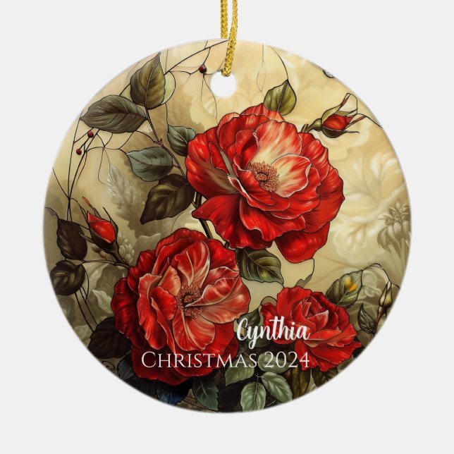 Red Roses Personalized Ornament (Front)