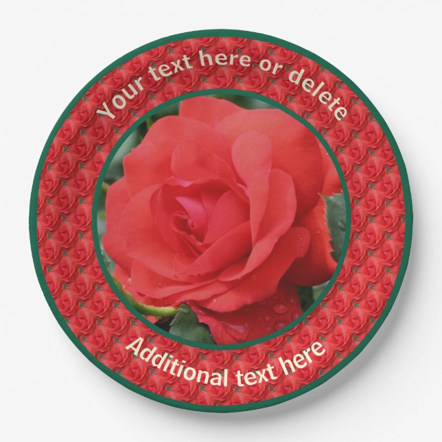 Red Roses Personalized Party  Paper Plates (Front)