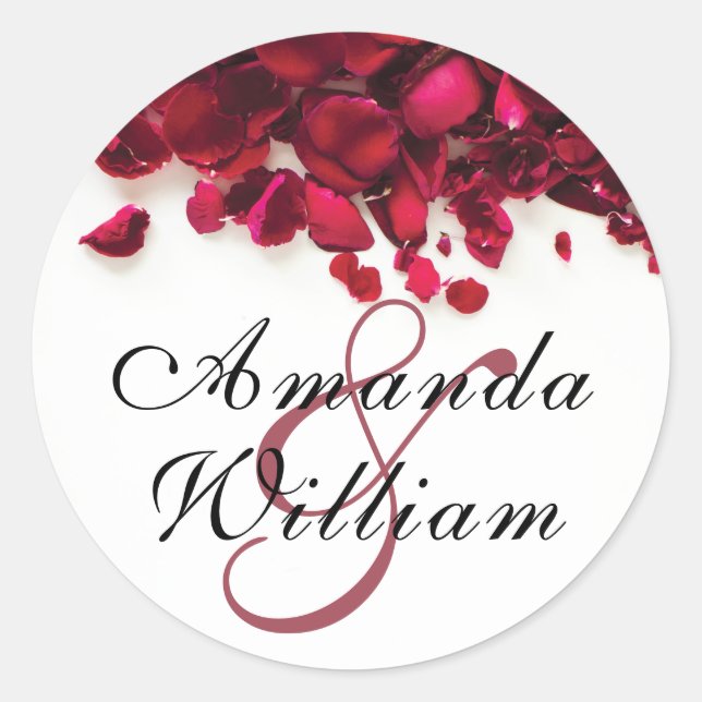 Red Roses  Personalized Wedding Classic Round Sticker (Front)
