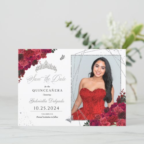 Red Roses Photo Card Quinceaera Save The Date