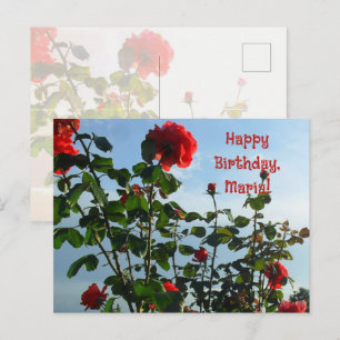 Red roses photo greetings birthday front back card