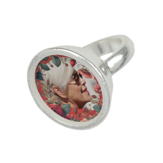 Red Roses PHOTO Memorial Keepsake Sentimental Ring (Top)