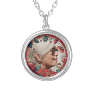 Red Roses PHOTO Memorial Keepsake Sentimental Silver Plated Necklace