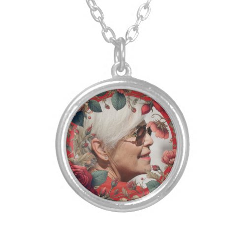 Red Roses PHOTO Memorial Keepsake Sentimental Silver Plated Necklace