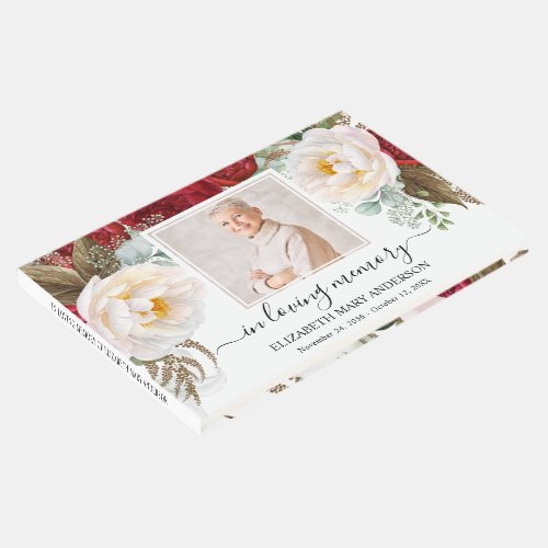 Red Roses Photo Sympathy Funeral Watercolor Guest Book