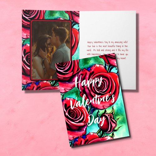 Red Roses Photo Valentines Day Love to My Wife Holiday Card