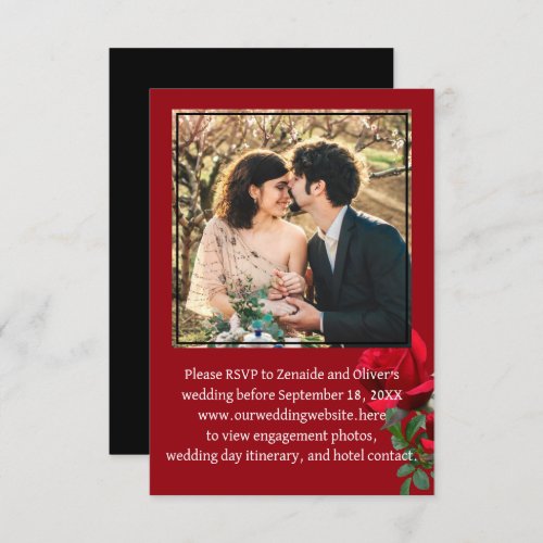 Red Roses Photo Wedding RSVP Website Enclosure Invitation