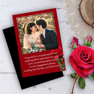 Red Roses Photo Wedding RSVP Website Enclosure Invitation