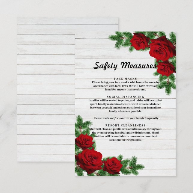 Red Roses & Pine Branch Christmas Safety Measures Announcement (Front/Back)