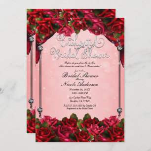 Red Roses & Pink Glam Floral Bridal Shower Invitation