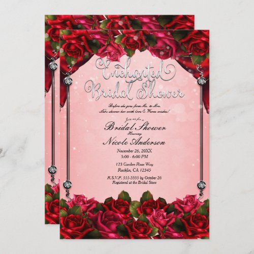 Red Roses  Pink Glam Floral Bridal Shower   Invitation