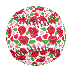 Red Roses Pink Hearts Happy Valentines Day Baseball