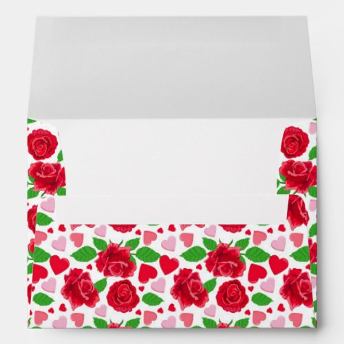 Red Roses Pink Hearts Happy Valentines Day Envelope