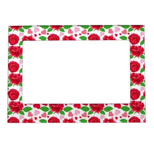 Red Roses Pink Hearts Happy Valentines Day Magnetic Frame