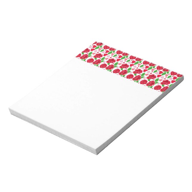 Red Roses Pink Hearts Happy Valentines Day Notepad (Rotated)