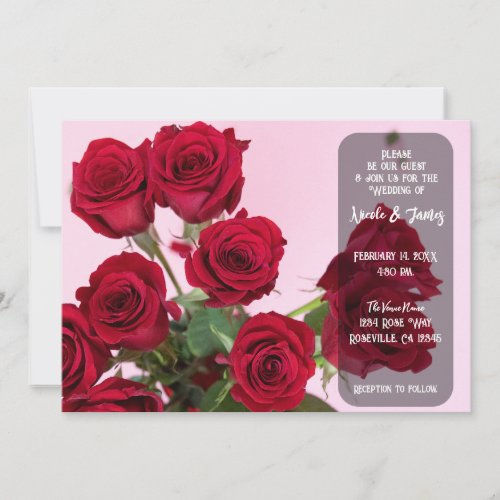 Red Roses Pink Romantic Floral Bouquet Wedding  Invitation