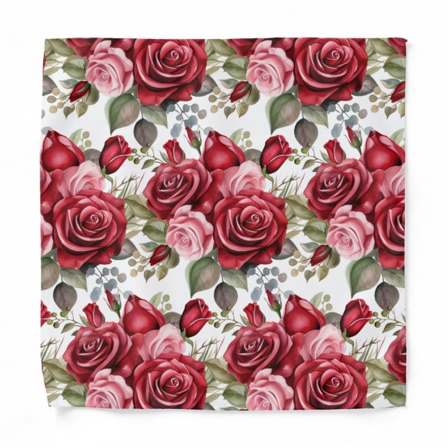 Red Roses Pocket Square Bandana (Front)