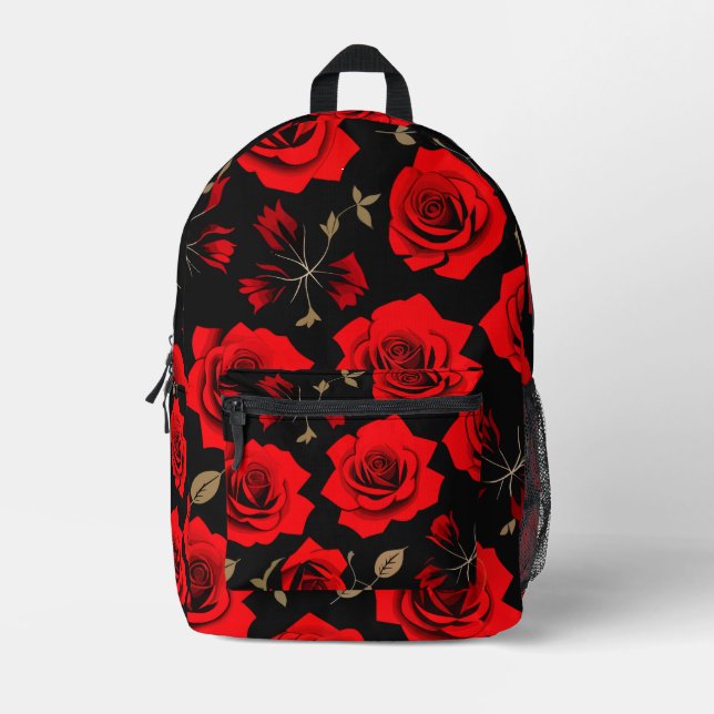 Red roses printed backpack (Front)