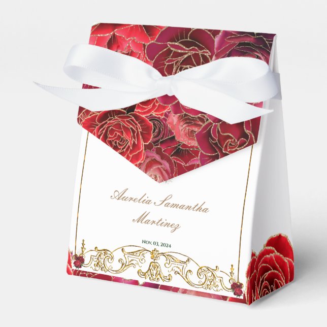 Red Roses, Quinceañera Favor Box (Front Side)