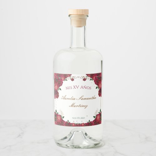 Red Roses Quinceaera Liquor Bottle Labels