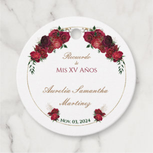 Red Roses Quinceañera Party Favor Tags