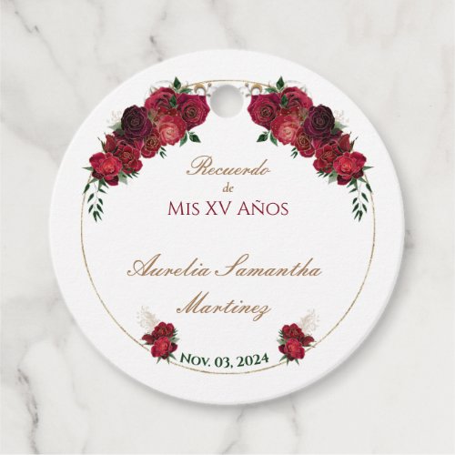 Red Roses Quinceaera Party Favor Tags