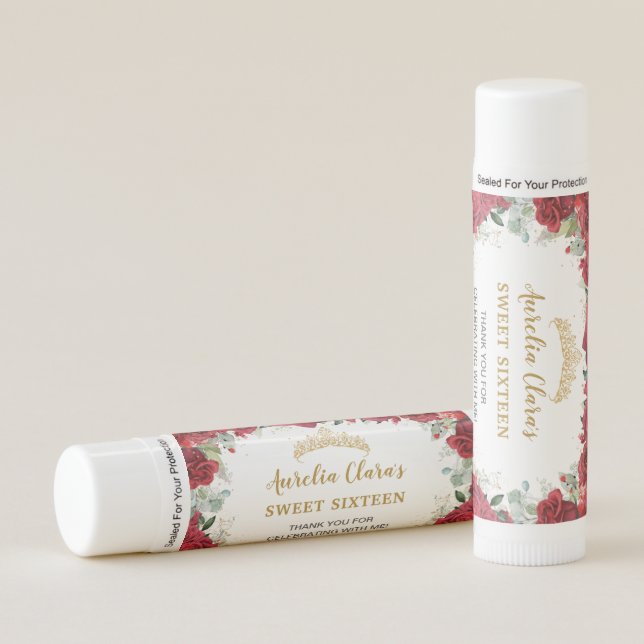 Red Roses Quinceanera Sweet 16 Birthday Favor Lip Balm (Front)