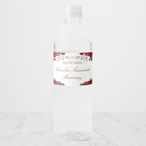 Red Roses Quinceaera Water Bottle Labels