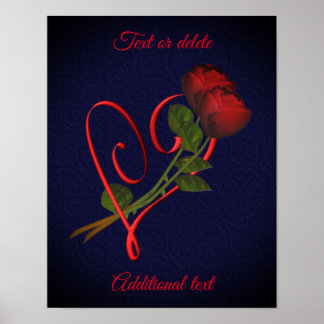 Red Roses Red Heart Elegant Black Add Your Text Poster