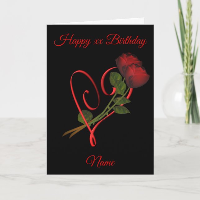 Red Roses Red Heart Personalized Birthday  Card (Front)