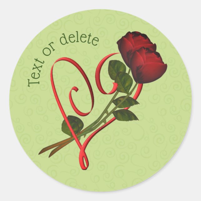 Red Roses Red Heart Personalized  Classic Round Sticker (Front)