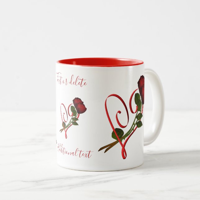 Red Roses Red Heart Personalized Two-Tone Coffee Mug (Front Right)