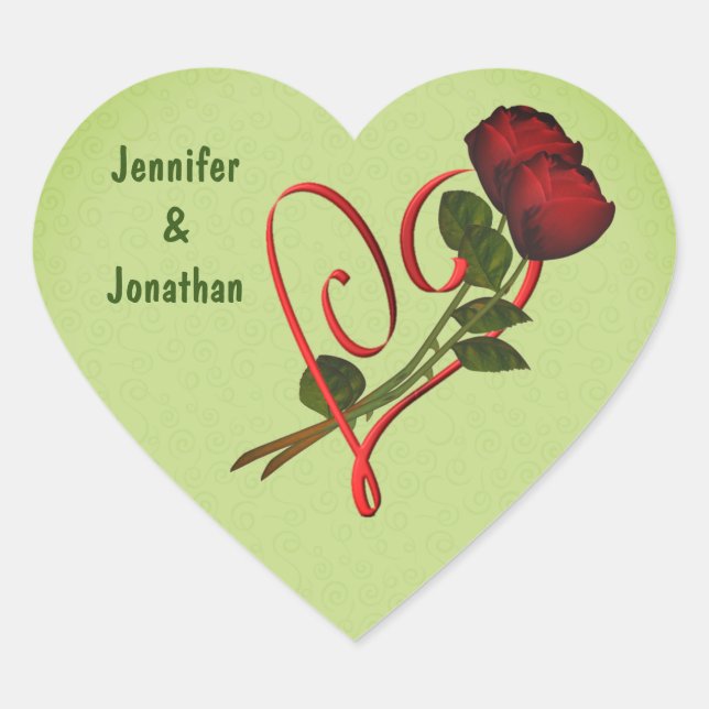 Red Roses Red Heart Personalized Wedding Heart Sticker (Front)