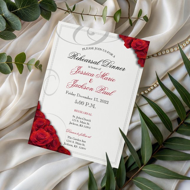 Red Roses Rehearsal Dinner Invitation (Red Roses Rehearsal Dinner Invitation)