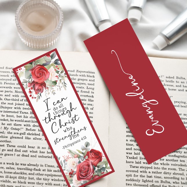 Red Roses Religious Bible Verse Custom Name Bookmarks (Creator Uploaded)