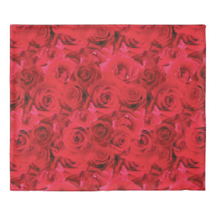 Red Roses Repeating Floral Pattern Duvet Cover