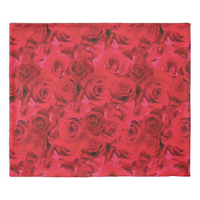Red Roses Repeating Floral Pattern Duvet Cover (Front)
