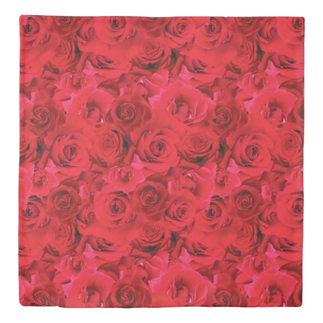 Red Roses Repeating Floral Pattern Duvet Cover (Front)