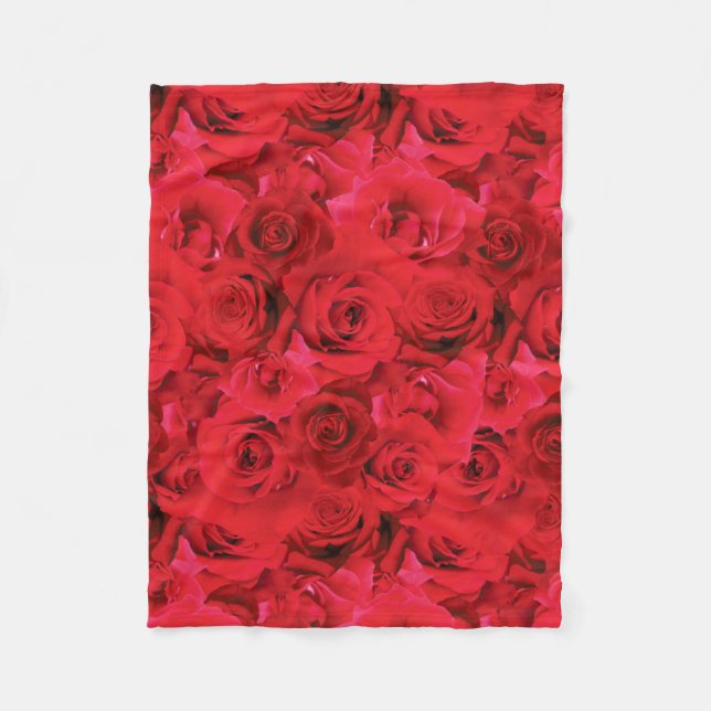 Red Roses Repeating Floral Pattern Fleece Blanket (Front)