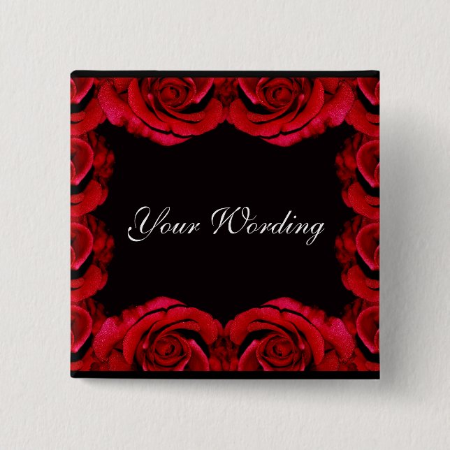 Red roses romantic button (customise add wording) (Front)
