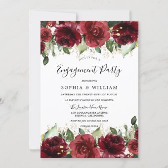 Red Roses Romantic Floral Engagement Party Invitation | Zazzle