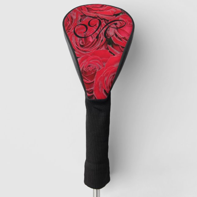 Red Roses Romantic Flowers Floral Monogram M Golf Head Cover (Front)
