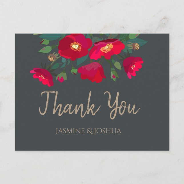 Red Roses Romantic Moody Thank You Postcard (Front)